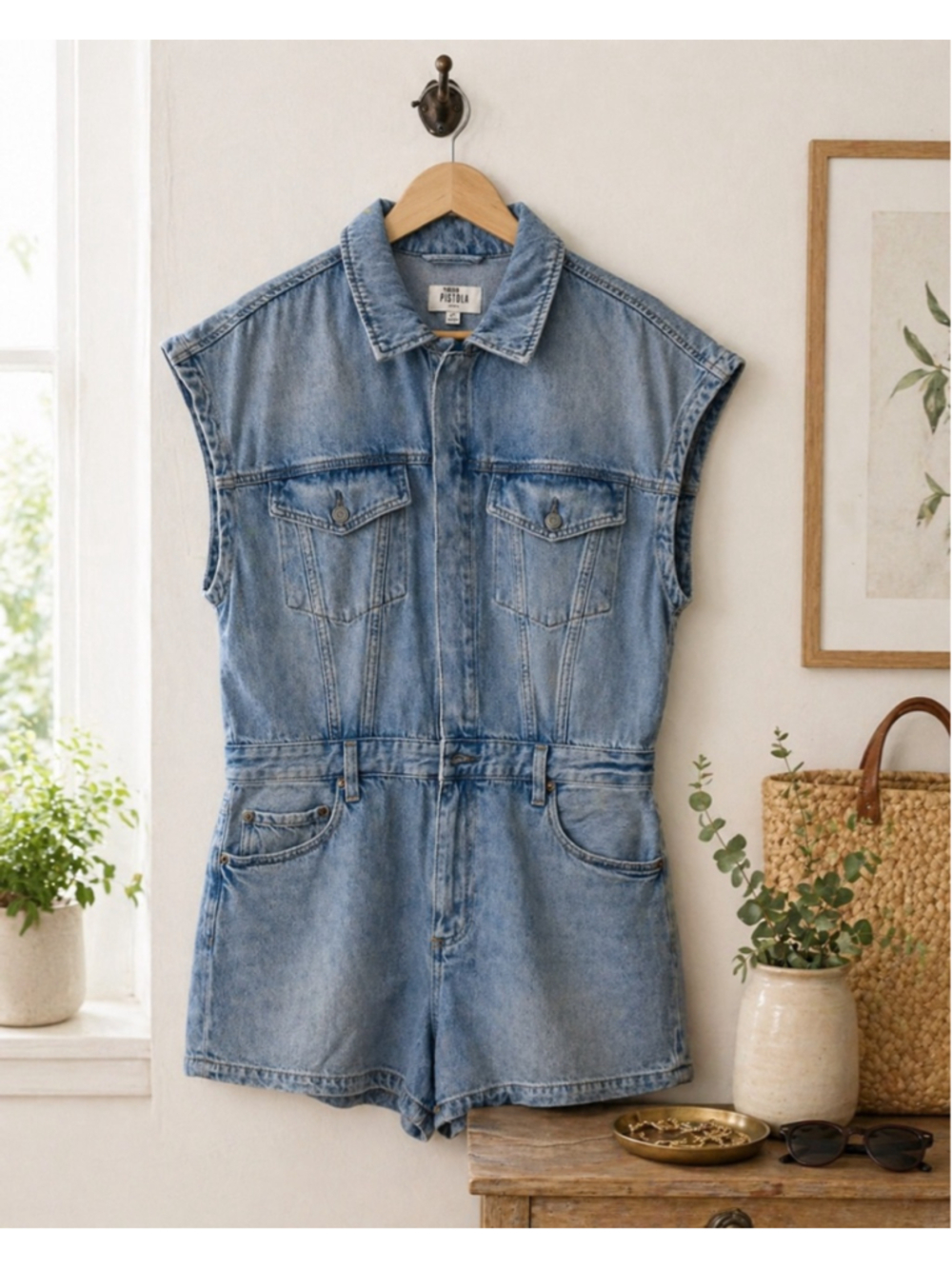 Pistola Denim Romper Shorts Jumpsuit Light Wash Belted Utility Size XXL - Picture 3 of 14